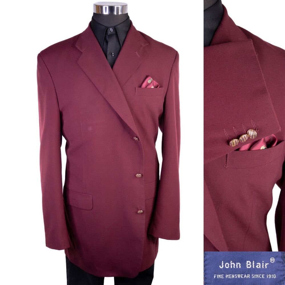 JOHN BLAIR MENS BLAZER SIZE 44L BURGUNDY SPORT COAT SOFT Poly BLEND SUIT JACKET